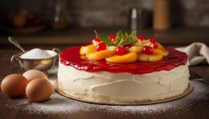 Ciasto z kremem waniliowym i owocami