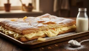 Kremówka papieska na blaszkę: listkujące blaty i gęsty krem waniliowy