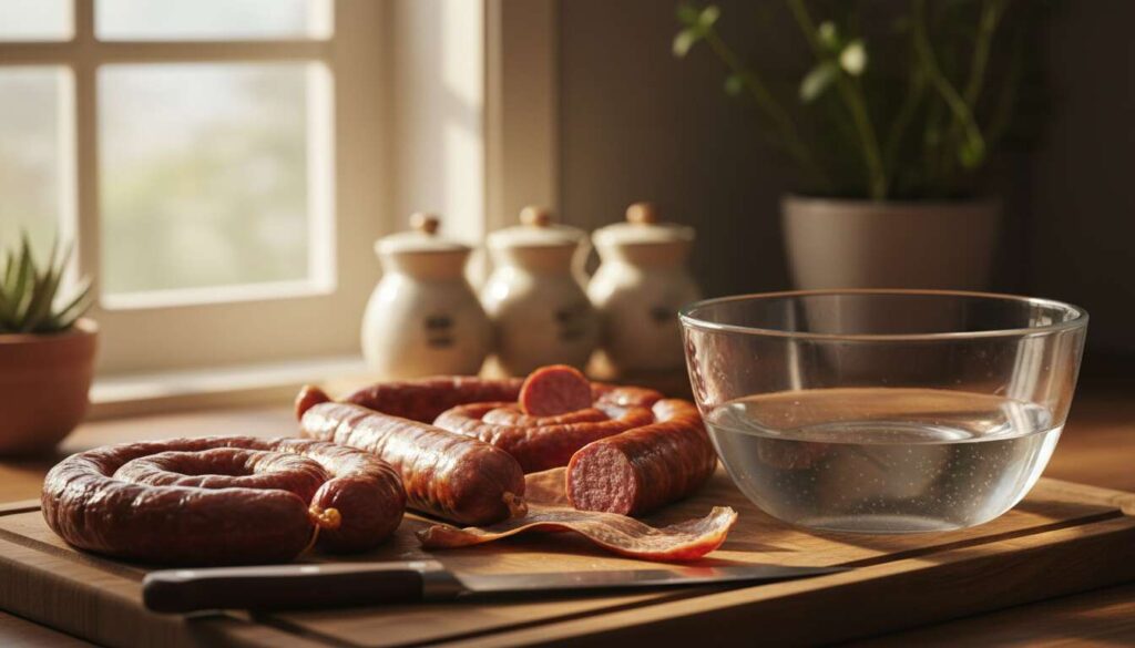 Skórka z kiełbasy nie chce zejść? Trik z wodą zawsze działa