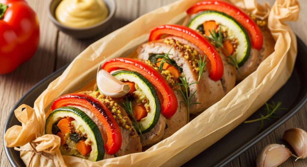 Roladki schabowe z warzywami i ziołami pieczone w rękawie