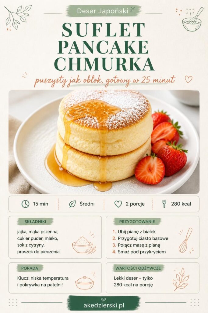Japoński suflet pancake (deser chmurka) – przepis krok po kroku na puszyste japońskie placuszki z syropem klonowym i truskawkami